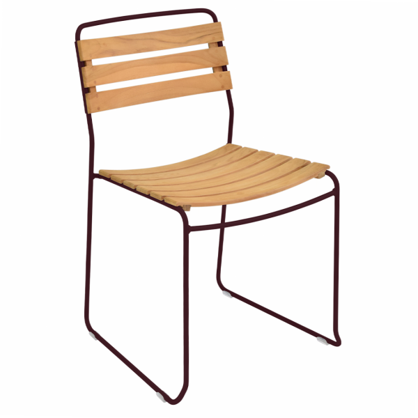 Black Cherry Surprising Outdoor Dining Chair - Teak Slats By Fermob in Black Cherry