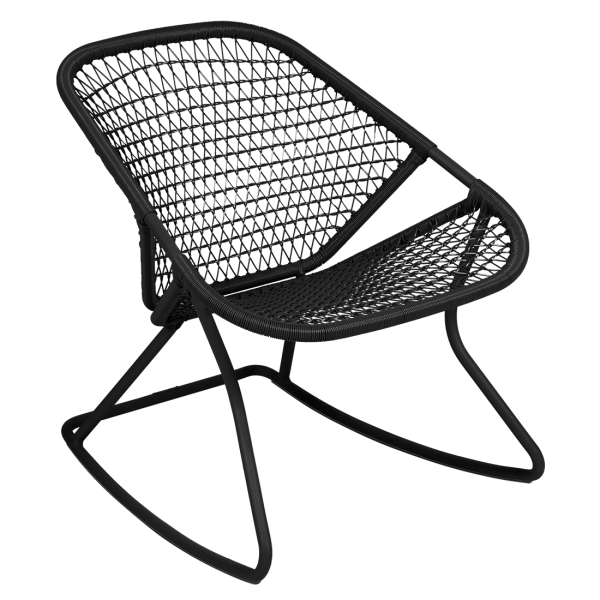 Liquorice Sixties Outdoor Woven Rocking Chair By Fermob in Liquorice