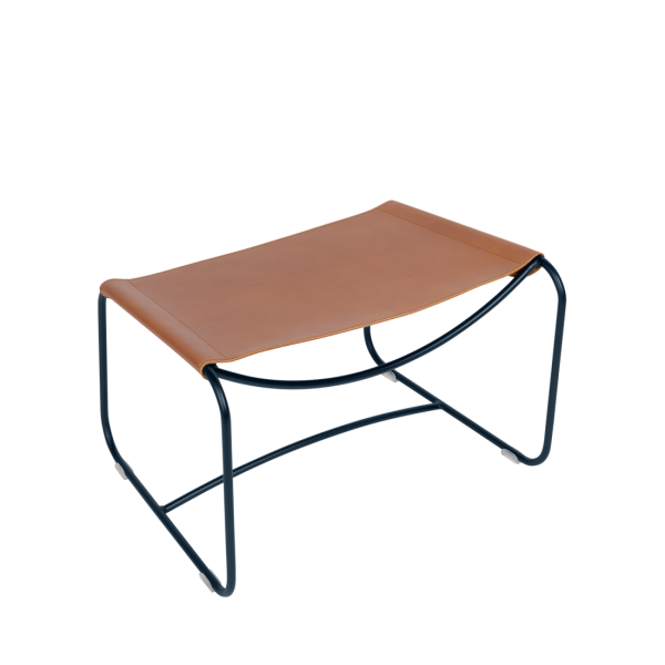 Deep Blue Surprising Leather Sling Indoor Footrest By Fermob in Deep Blue