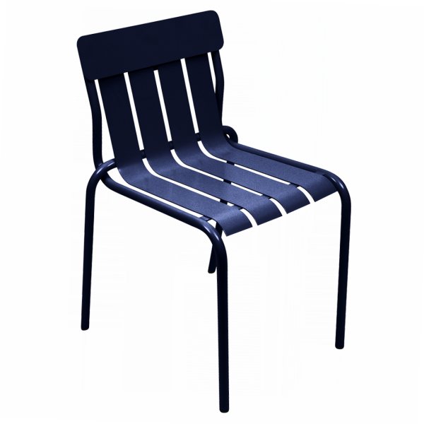 Deep Blue Stripe Aluminium Outdoor Dining Chair By Fermob in Deep Blue