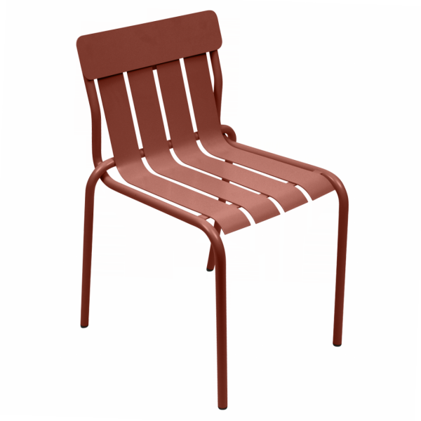 Red Ochre Stripe Aluminium Outdoor Dining Chair By Fermob in Red Ochre