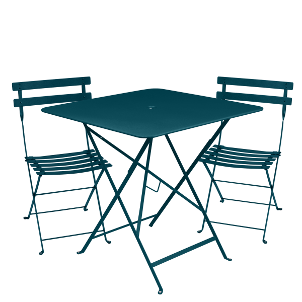 Acapulco Blue Bistro Outdoor Folding Cafe Set - 71cm Square By Fermob in Acapulco Blue