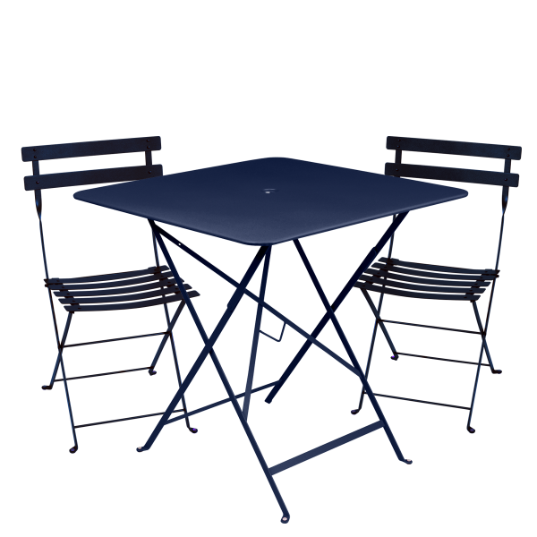 Deep Blue Bistro Outdoor Folding Cafe Set - 71cm Square By Fermob in Deep Blue