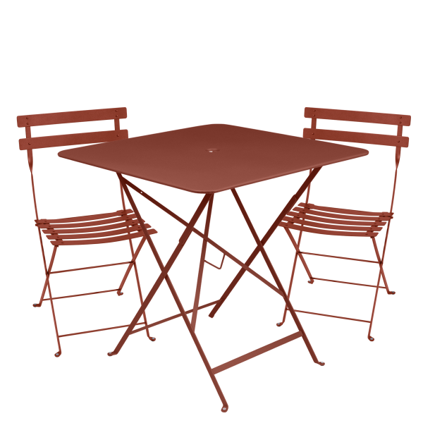 Red Ochre Bistro Outdoor Folding Cafe Set - 71cm Square By Fermob in Red Ochre