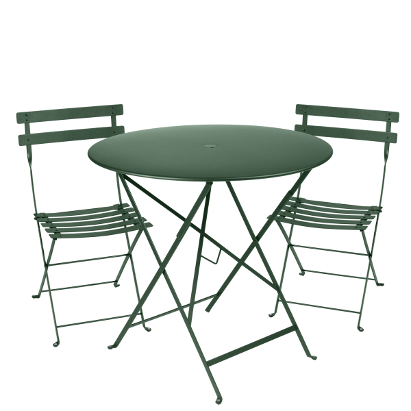 Cedar Green Bistro Outdoor Folding Cafe Set - 77cm Round By Fermob in Cedar Green