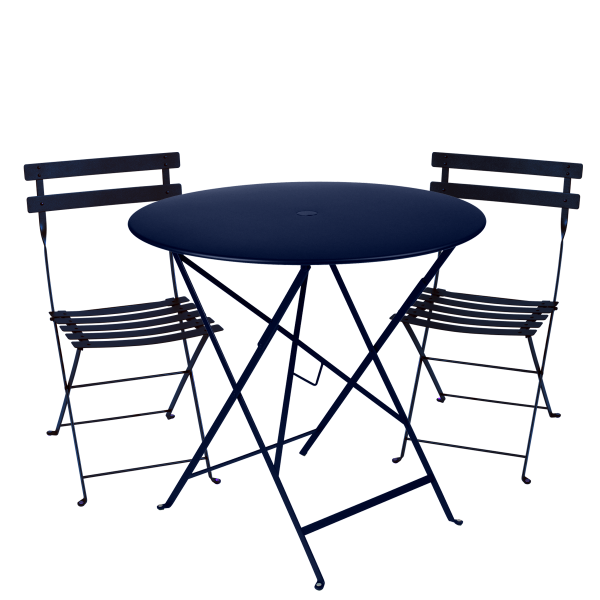 Deep Blue Bistro Outdoor Folding Cafe Set - 77cm Round By Fermob in Deep Blue