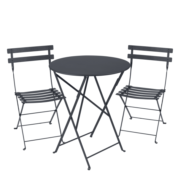 Anthracite Bistro Outdoor Folding Cafe Set - 60cm Round By Fermob in Anthracite