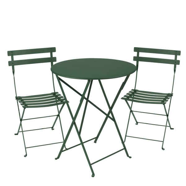 Cedar Green Bistro Outdoor Folding Cafe Set - 60cm Round By Fermob in Cedar Green