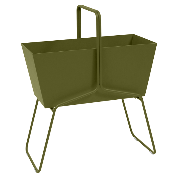Basket High Metal Planter By Fermob in Pesto