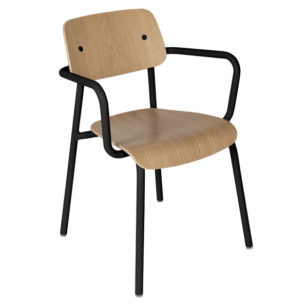 Studie Indoor Oak Armchair With Metal Frame By Fermob in Liquorice