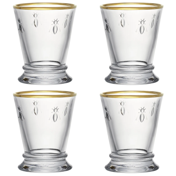Bee French Tumbler Glass - Set Four Gold By La Rochere