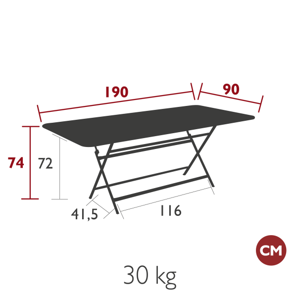 Caractere Large Folding Outdoor Dining Table 190 x 90cm By Fermob