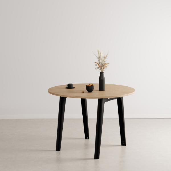 New Modern Indoor Dining Table 110cm Round - Oak By Tiptoe in Graphite Black