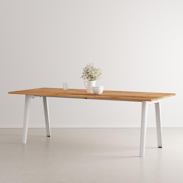 New Modern Indoor Dining Table 220cm - Recycled Old Oak By Tiptoe in Cloudy White