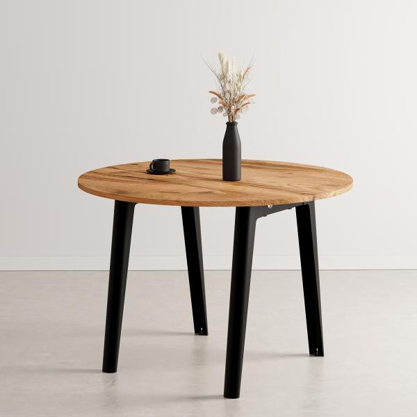 New Modern Indoor Dining Table 110cm Round - Recycled Oak By Tiptoe in Graphite Black