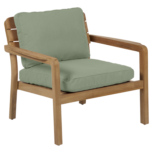 Lodge Teak Outdoor Casual Low Armchair By Vlaemynck in Almond Green