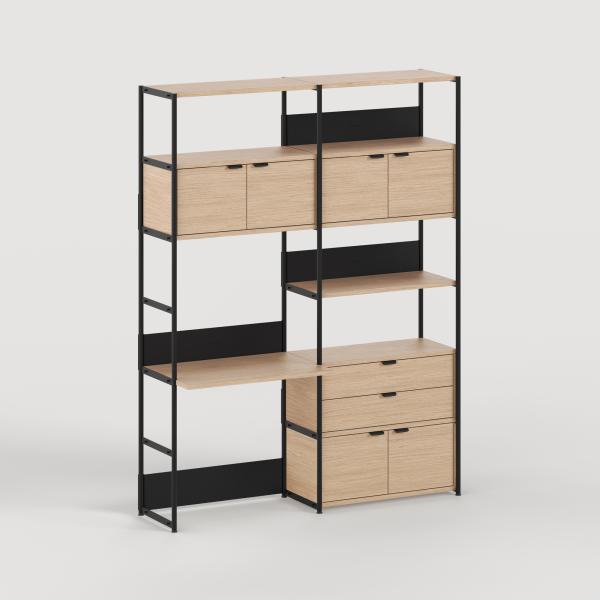 Unit Modular Shelving Level 6 Desk - 215cm High - Oak Shelf By Tiptoe in Graphite Black