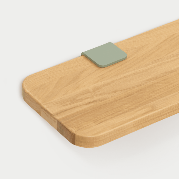 Tiptoe Wall Shelf 90cm With Metal Brackets - Solid Oak in Eucalyptus Grey