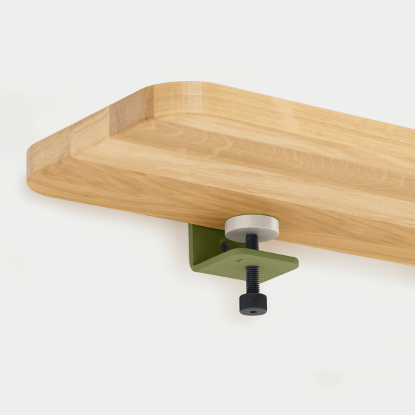 Tiptoe Wall Shelf 90cm With Metal Brackets - Solid Oak in Khaki Green
