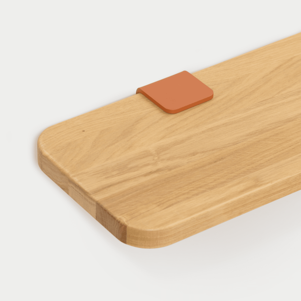Tiptoe Wall Shelf 120cm With Metal Brackets - Solid Oak in Tangerine Red