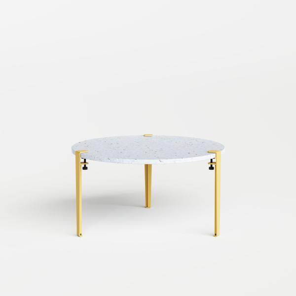 Tiptoe Round Coffee Table 80cm - Venezia (White) - Metal Legs in Brioche Yellow