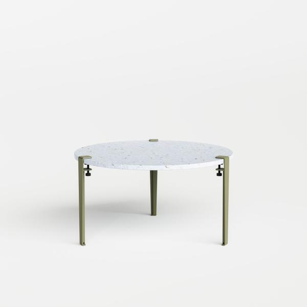 Tiptoe Round Coffee Table 80cm - Venezia (White) - Metal Legs in Khaki Green