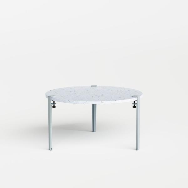 Tiptoe Round Coffee Table 80cm - Venezia (White) - Metal Legs in Pale Blue