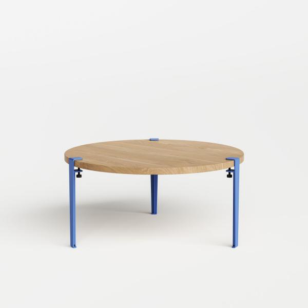 Tiptoe Round Coffee Table 90cm - Solid Oak - Metal Legs in Azure Blue