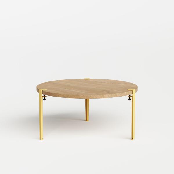 Tiptoe Round Coffee Table 90cm - Solid Oak - Metal Legs in Brioche Yellow