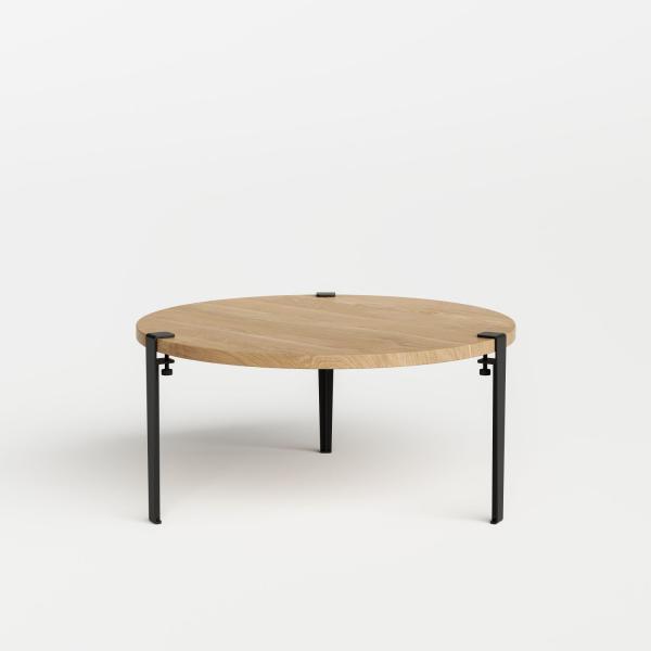 Tiptoe Round Coffee Table 90cm - Solid Oak - Metal Legs in Graphite Black