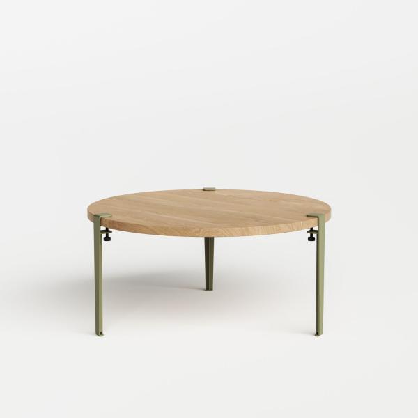 Tiptoe Round Coffee Table 90cm - Solid Oak - Metal Legs in Khaki Green