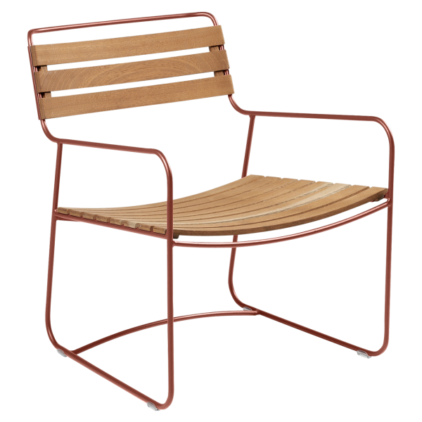 Surprising Outdoor Casual Armchair - Teak Slats By Fermob in Red Ochre